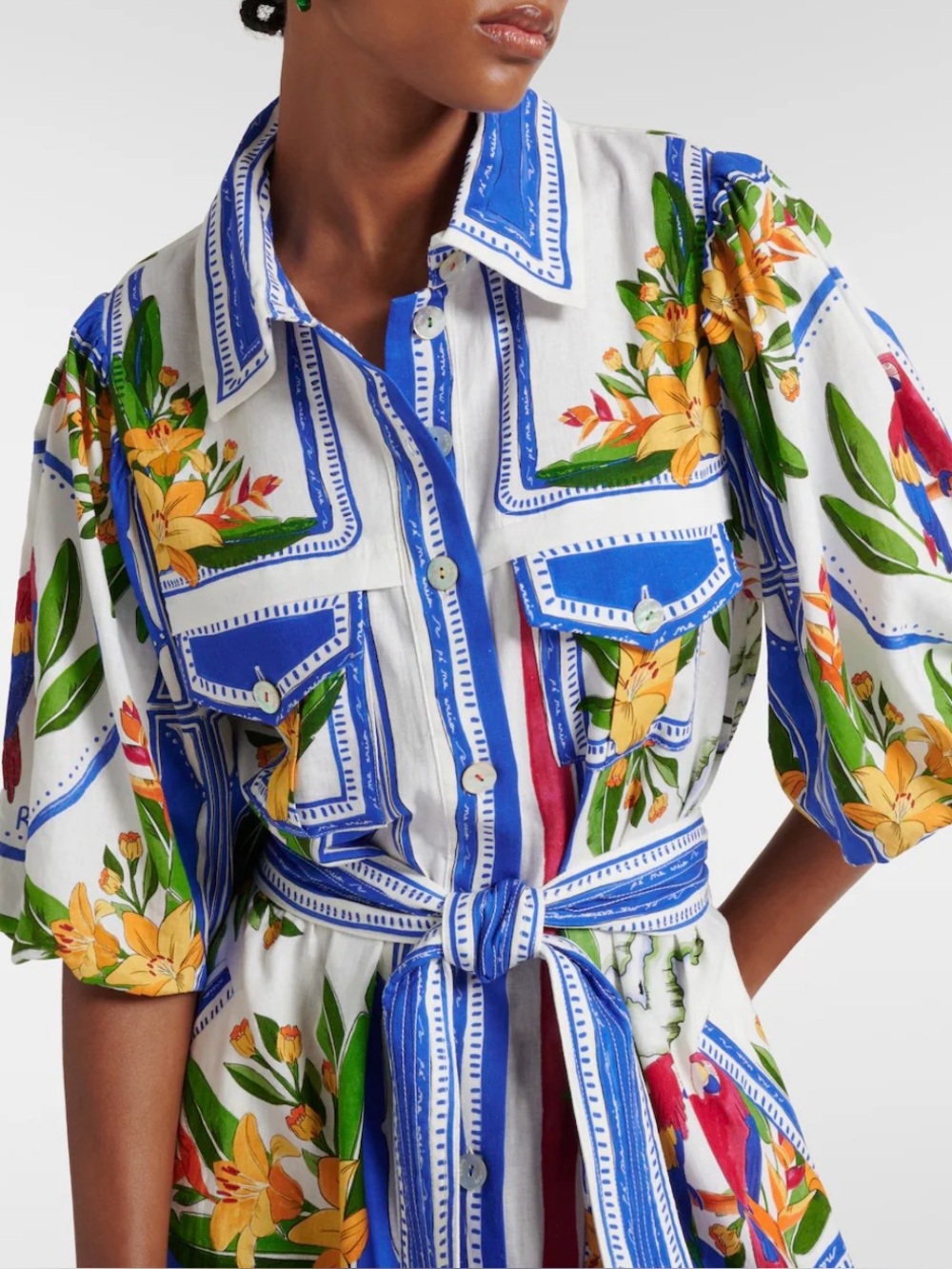 FARM RIO Tropical Floral Button-Front Maxi Shirt Dress - Blue & Yellow - Picture 4 of 5